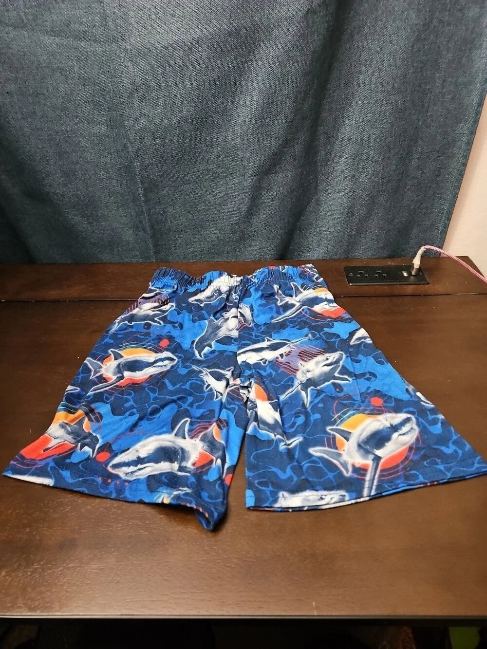 The Children's Place Boys Shark Sleep Shorts Size 7/8 Medium Blue Ocean Pajamas